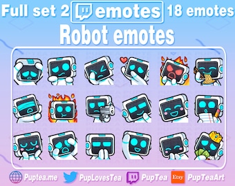 18x Pakiet uroczych emotikon robotów na Twitch, YouTube i Discord | Pełny zestaw 2