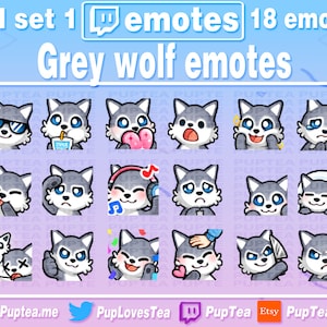18x Cute Grey Wolf Emotes Pack for Twitch Youtube and Discord | Full Set 1