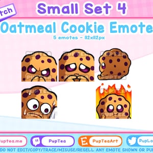 5x Cute Oatmeal Cookie Emotes Pack for Twitch Youtube and Discord | Small Set 4