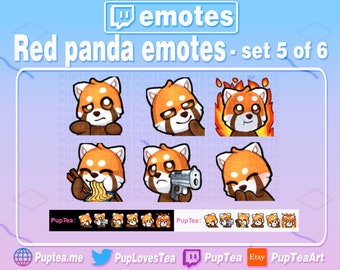 Pacote com 6 emotes fofos de panda-vermelho para Twitch, YouTube e Discord | Conjunto 5