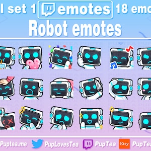18x Cute Robot Emotes Pack for Twitch Youtube and Discord | Full Set 1
