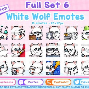 18x Cute White Wolf Emotes Pack for Twitch Youtube and Discord | Full set 6