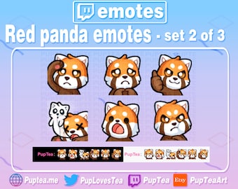 Pacote com 6 emotes fofos de panda-vermelho para Twitch, YouTube e Discord | Conjunto 2