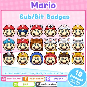 18x Cute Mario Twitch Sub Badges / Cheer Bit Badges