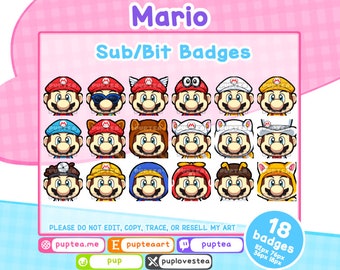 18x Cute Mario Twitch Sub Badges / Cheer Bit Badges