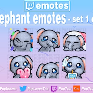 6x Cute Elephant Emotes Pack for Twitch Youtube and Discord | Set 1