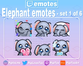Paquete de 6 emoticonos de elefantes adorables para Twitch, YouTube y Discord / Conjunto 1