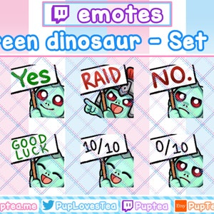 6x Cute Green Dinosaur Emotes Pack for Twitch Youtube and Discord | Set 10