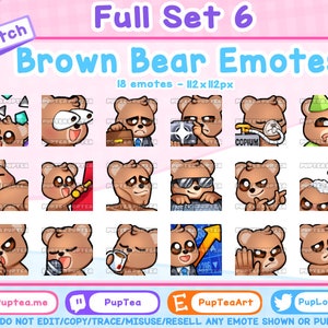 18x Cute Brown Bear Emotes Pack for Twitch Youtube and Discord | Full set 6