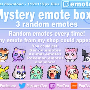 3 Mystery Emotes Bundle | Cute Mystery Emotes for Twitch Youtube and Discord | Digital Mystery Box