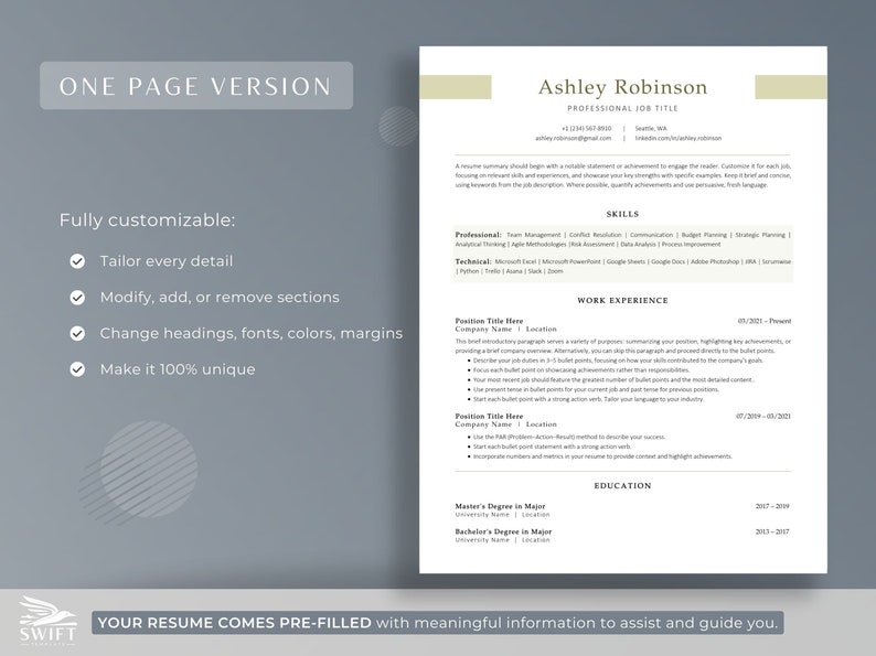ATS Friendly Resume Template for Microsoft Word and Google Docs, Simple ...