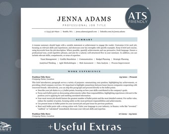 ATS Resume Template for Word and Google Docs, Modern Minimalist Design (Digital Download)