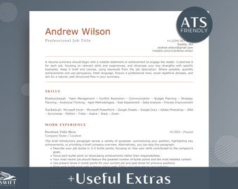 ATS Resume Template, Cover Letter, Modern Minimalist Design (Word & Google Docs)