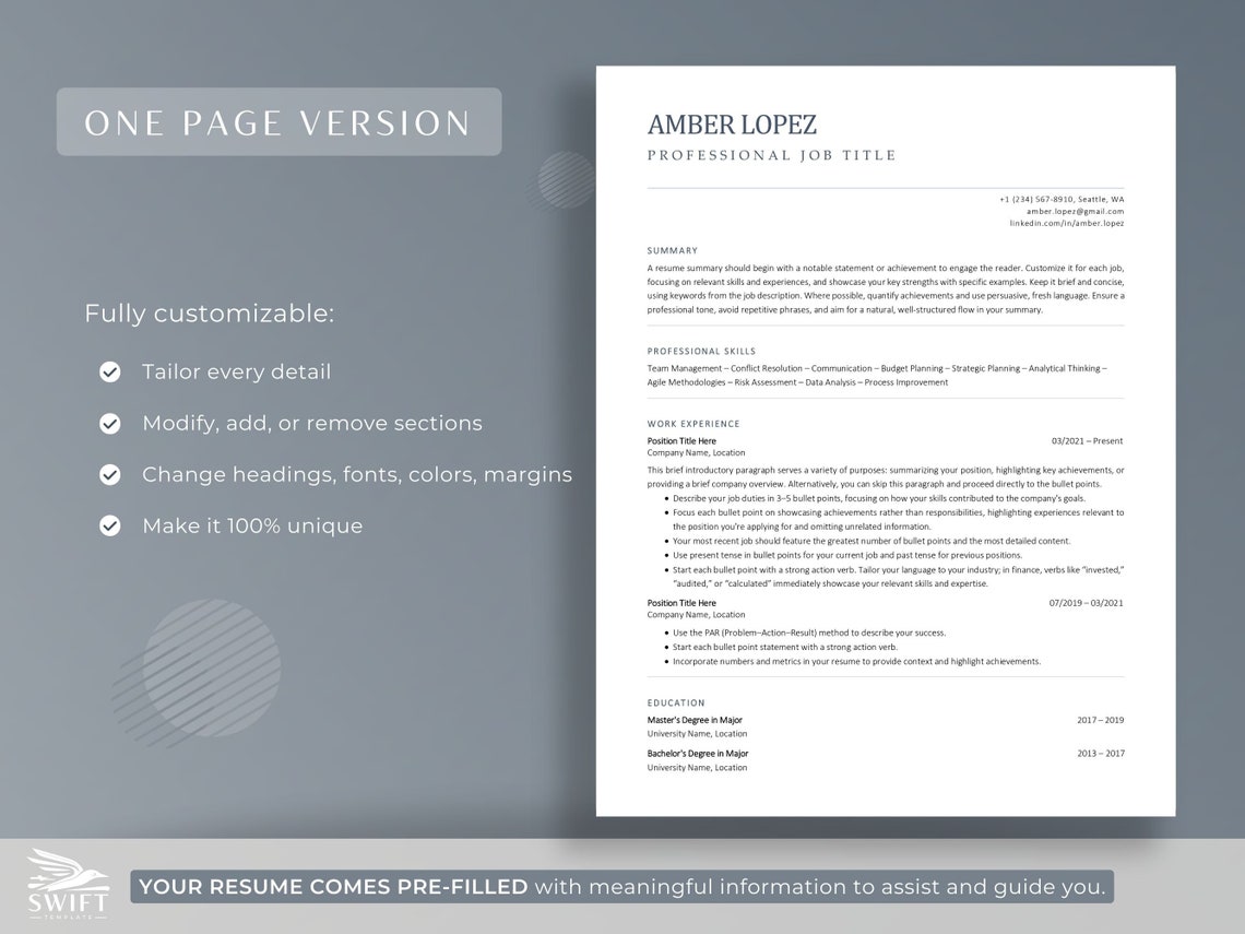 Professional ATS Resume Template for Word and Google Docs, Modern Cv