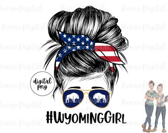 Wyoming Girl Digital Design, Wyoming Woman Download, Wyoming Girl Design, Messy Bun, Occhiali da sole, PNG