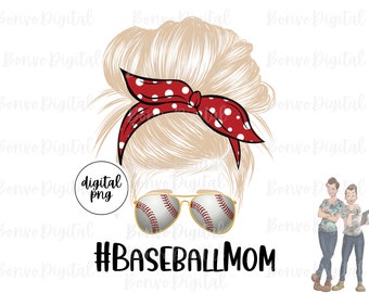 Baseball Mom Blonde Digital Design, Baseball Mom Download, Baseball Design, Blonde Messy Bun, Sunglasses, Baseball, Sublimation, PNG