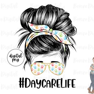 Kita Life Digital Design, Daycare Teacher Life Download, Daycare Life Design, Messy Bun, Sonnenbrille, PNG
