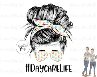 Kita Life Digital Design, Daycare Teacher Life Download, Daycare Life Design, Messy Bun, Sonnenbrille, PNG