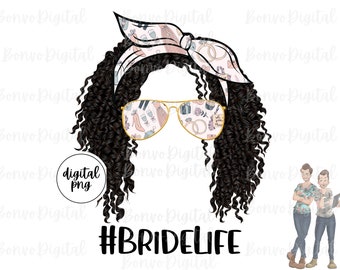 Bride Life Digital Design, Wedding Bride Download, Bride Girl Design, Curly Hair, Sunglasses, Wedding, Marriage, Bride, PNG