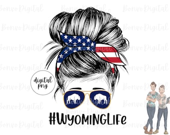Wyoming Life Digital Design, Wyoming Donna Scarica, Wyoming Life Design, Messy Bun, Occhiali da sole, PNG