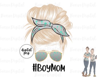 Boy Mom Teal Cross Digital Design, Mom of Boy Download, Boy Mom Design, Messy Bun, Sublimation, PNG