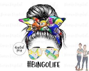 Bingo Life Design, Bingo Life Download, Bingo Design, Messy Bun, Lunettes de soleil, Bingo, Sublimation, PNG