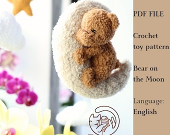 Crochet Bear on the Moon Pattern: Amigurumi Crib Mobile (PDF Pattern)