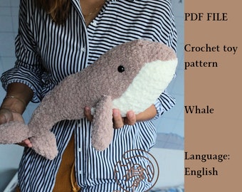 Crochet Whale Pattern: Amigurumi Realistic Toy for Newborn Props or Baby Crib Mobile (PDF Pattern)