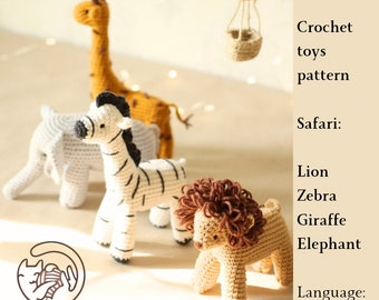 CROCHET PATTERN 4in1 Safari Toy Series |Crochet Elephant| Crochet Lion| Crochet Zebra| Crochet Giraffe |Toys for Baby Crib Mobile| Amigurumi