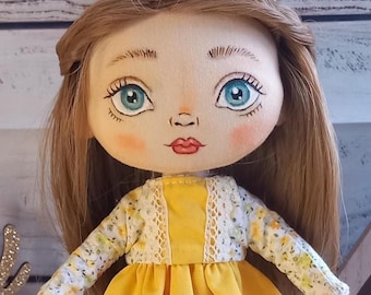 Bambola di stoffa fatta a mano, 21 cm, bambola di stoffa da collezione con 2 abiti