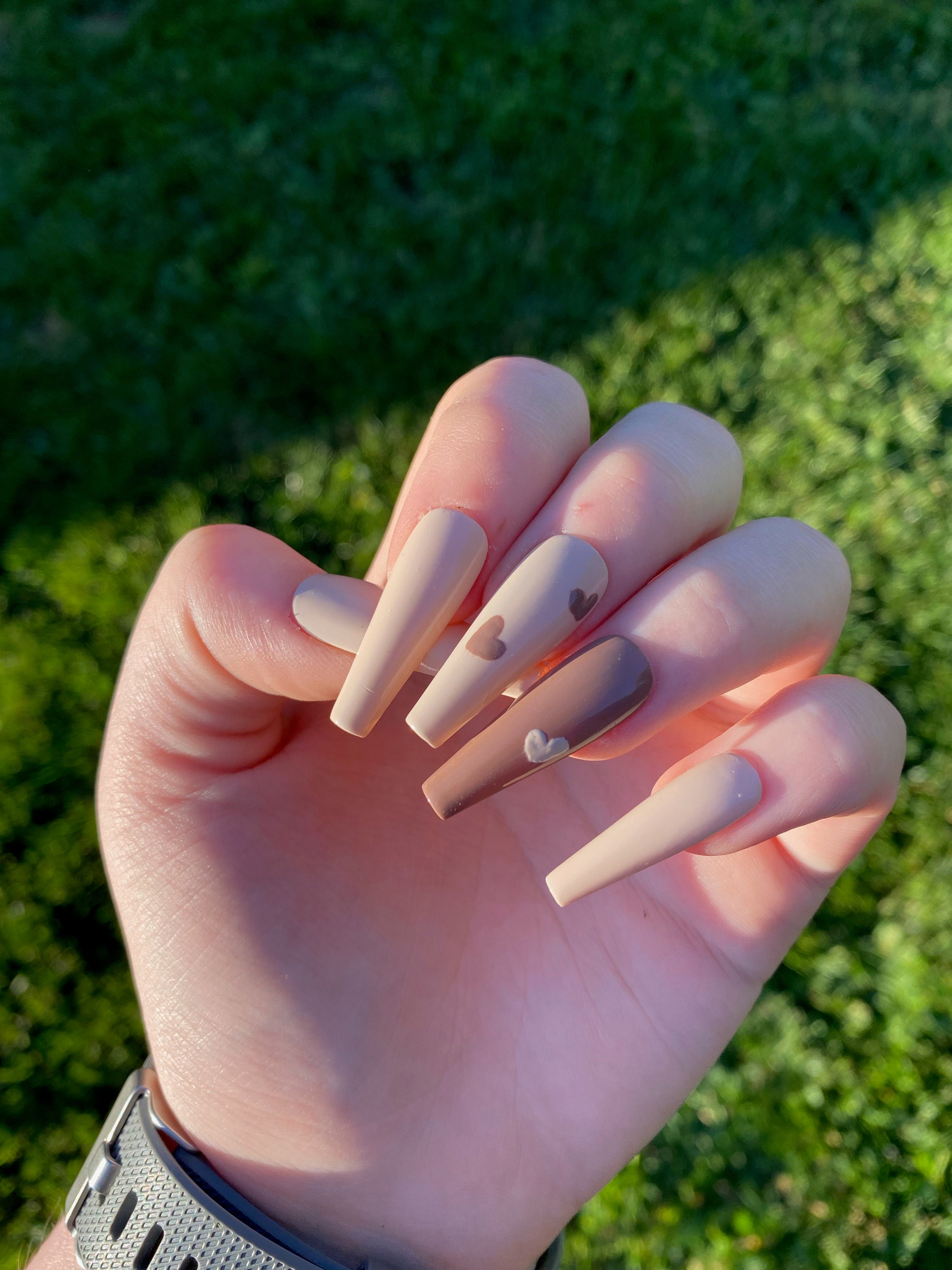 Brown Heart Press on Nails - Etsy Denmark