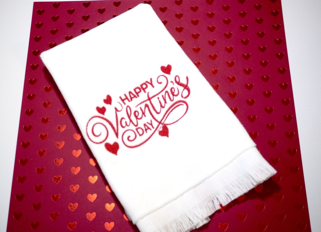 Happy Valentine's Day Towel, Plush Fingertip Towel, Soft Heart Towel