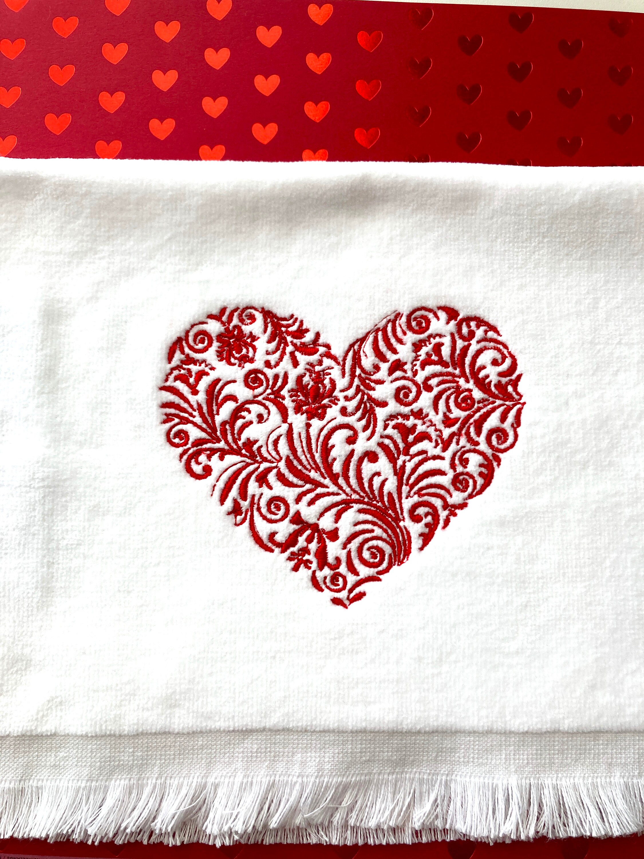 Embroidered Kitchen Towel Scandinavian Heart Towel Red or Black Hearts Tea  Towel Flour Sack Towel 