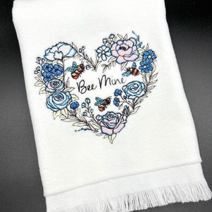 Vintage Valentine's Day towel, Pink and Blue Roses towel,Personalized towel, Bee Mine towel