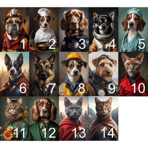 Ritratto animale in uniforme o supereroe | Cane o gatto personalizzato | Regalo unico, decorazione o ricordo speciale