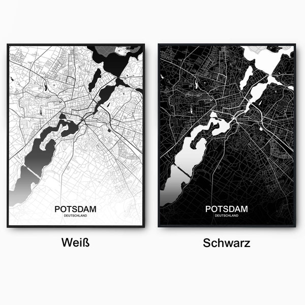 Stadtkarte von Potsdam - Personalisiert in Schwarz & Weiß - Einzugsgeschenk | Stadtplan als Poster, auf Leinwand oder Acrylglas | City Map