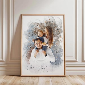 Ritratto famiglia/bambino in stile acquerello | Poster personalizzato | Regalo speciale o ricordo decorativo