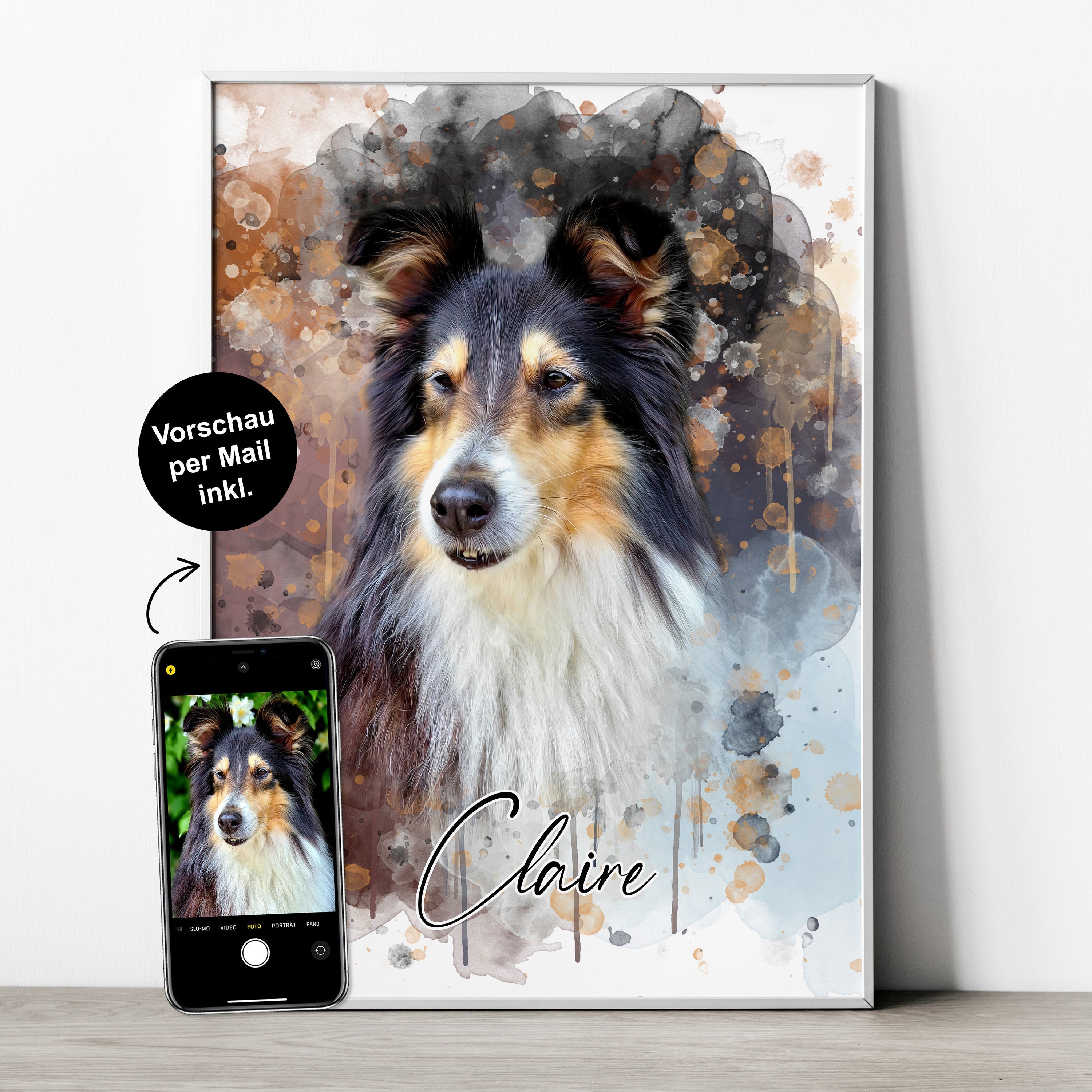 Animal Portrait in Watercolor Style Dog, Cat, Horse Etc. as a Portrait  Based on a Template Perfect as Decoration, Gift, Keepsake & Reminder 