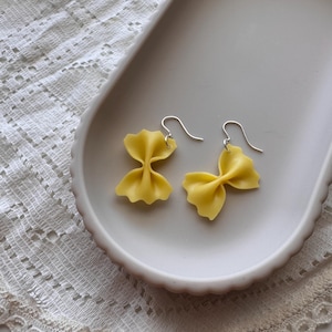 Polymer Clay Bow Tie Pasta Earrings – Sterling Silver Filled Hooks – Farfalle Foodie Earrings – Handmade Pasta Jewelry – 1.5” Lightweight Da