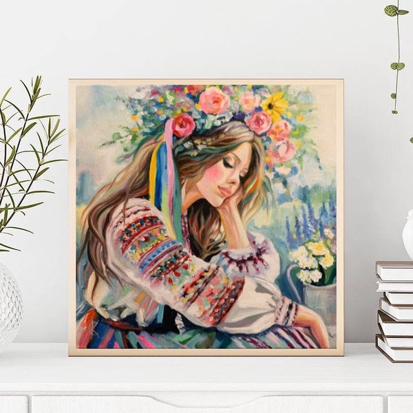 Oil -MADE TO ORDER- Painting Art Women Flowers Oil Painting Art Custom Painting Wall Art Wall Decor Living Room