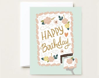 Vintage Birthday Cake  -  Greeting Card