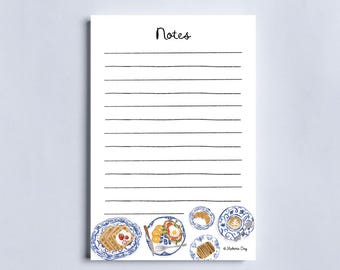 Blue Plates Notepad - Grocery List - Chinoiserie Design