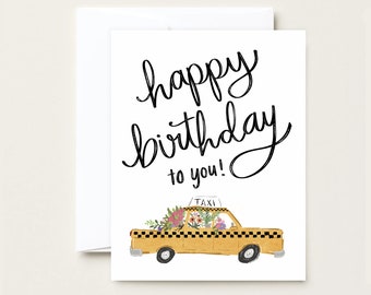 Floral Taxi  - Birthday Greeting Card