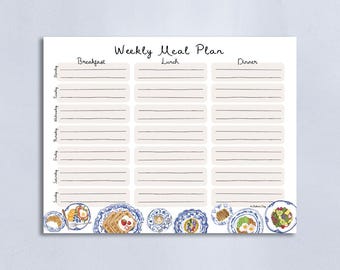 Weekly Meal Plan Notepad - Chinoiserie Design