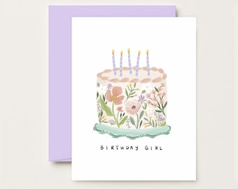 Birthday Girl Floral Cake  -  Greeting Card