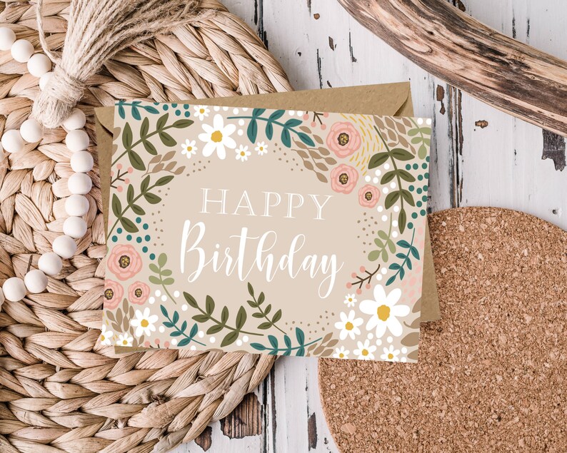 Floral Birthday Card Digital Download Printable Card image 1