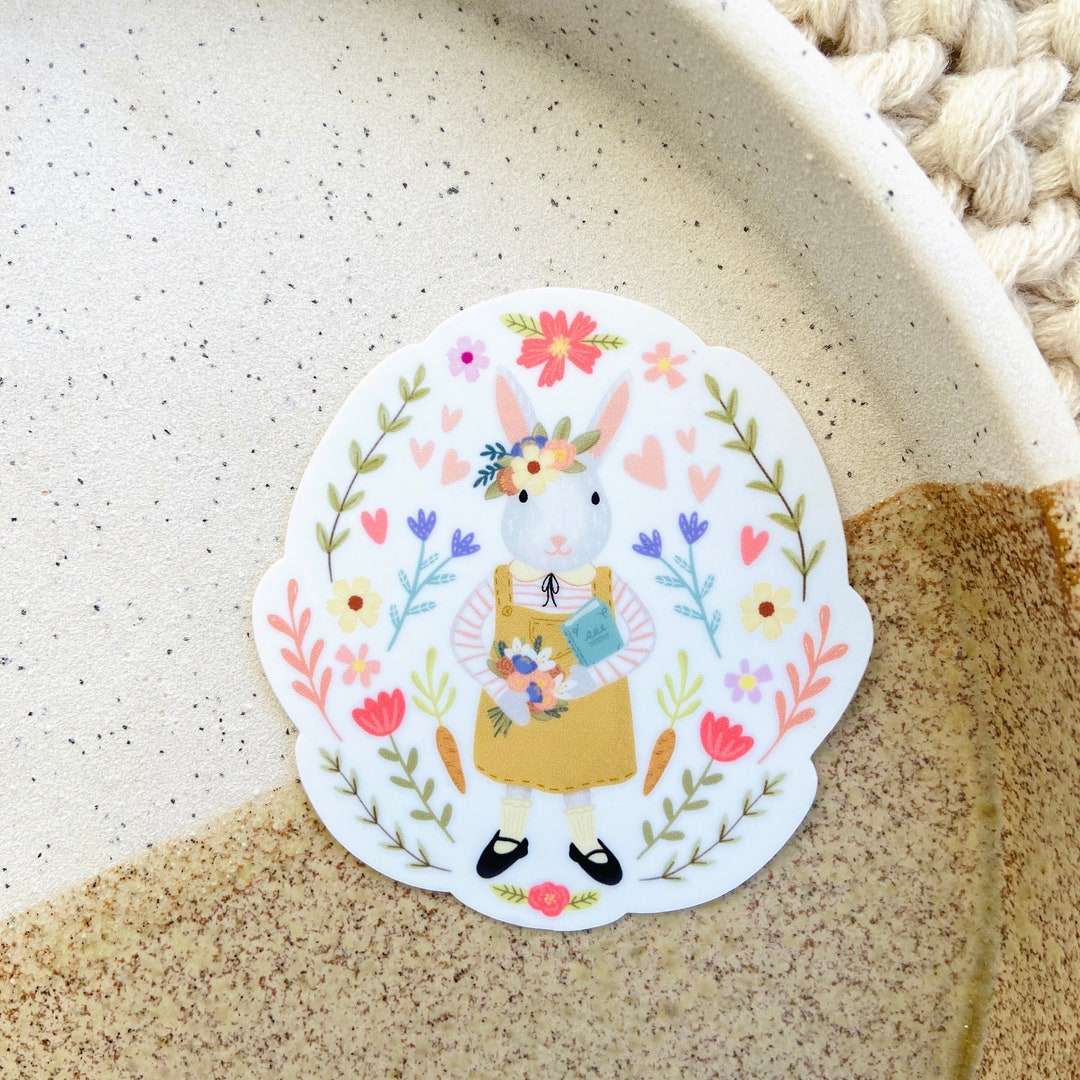 Spring Rabbit Sticker Spring Bunny - Easter Waterproof Sticker - Etsy