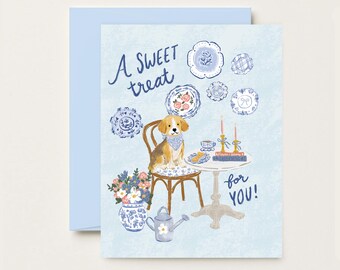 Sweet Treat Chinoiserie Puppy Card  - Greeting Card
