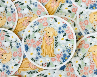 Golden Retriever Florals  - Waterproof Sticker