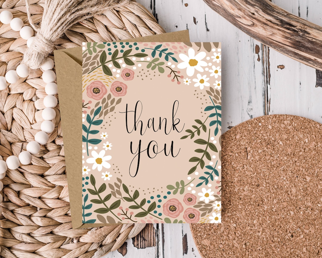 Floral Thank You Card - Digital Download - Printable Card - Floral Card ...